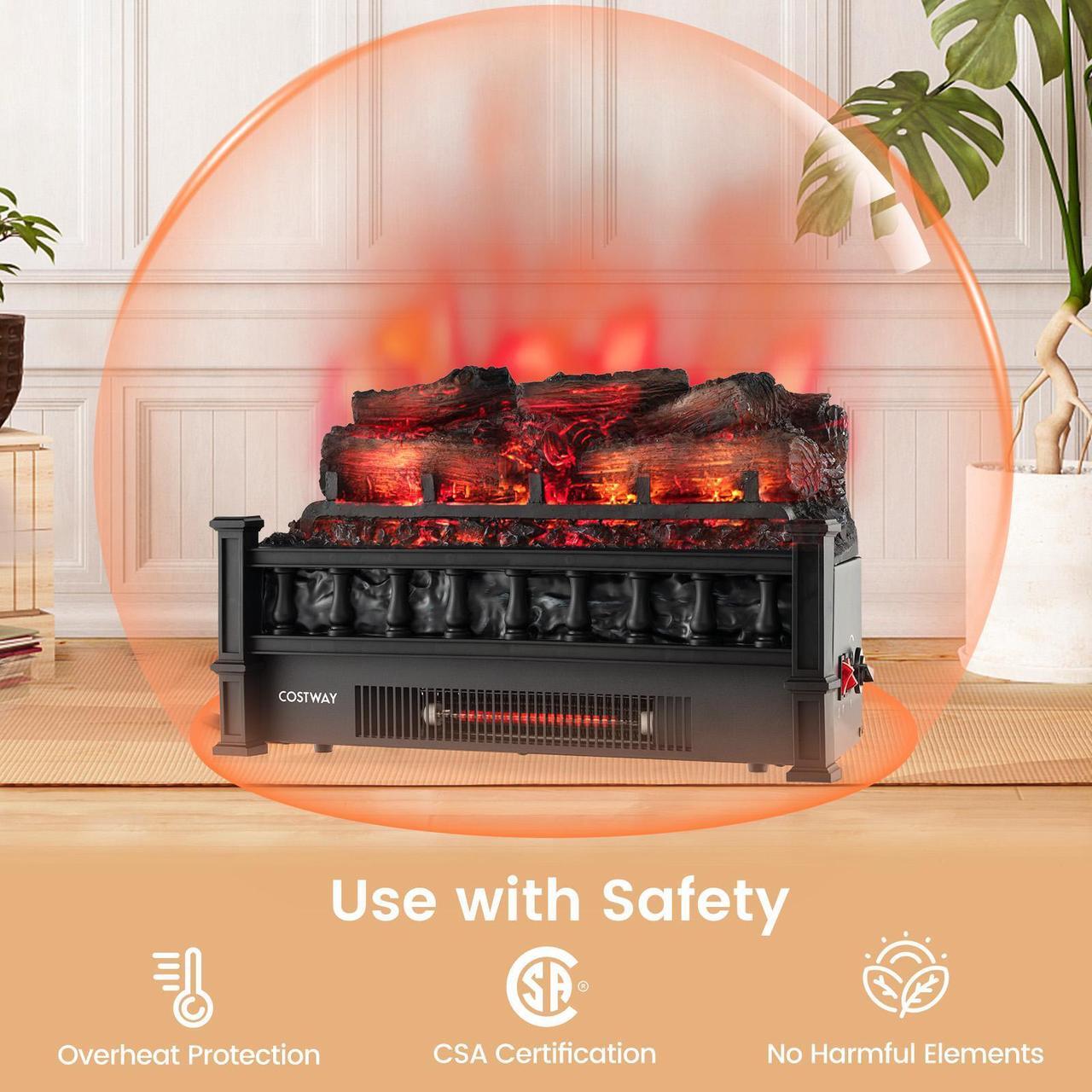 Alt view image 6 of 7 - SlickBlue 20 Inch Electric Fireplace Heater with Realistic Pinewood Ember Bed-Black