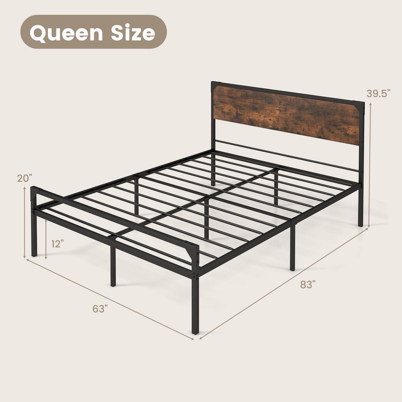 Alt view image 3 of 7 - SlickBlue Platform Bed with Rustic Headboard and Footboard-Queen Size
