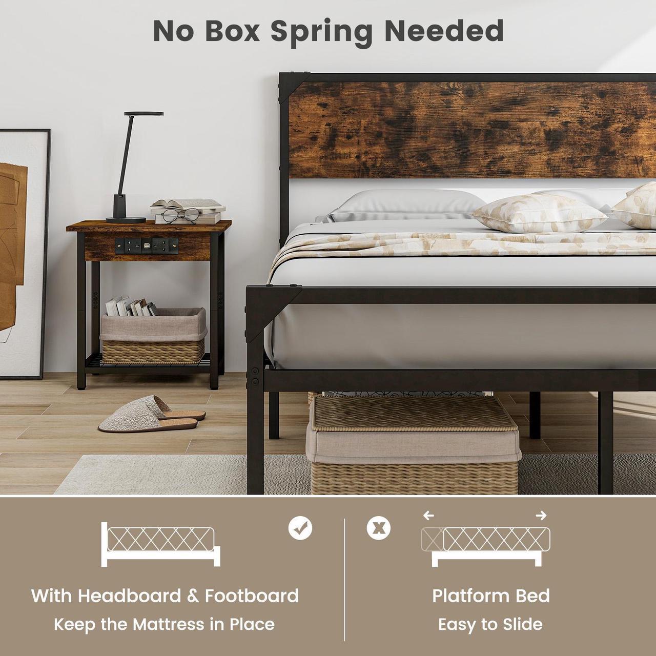 Alt view image 6 of 7 - SlickBlue Platform Bed with Rustic Headboard and Footboard-Queen Size