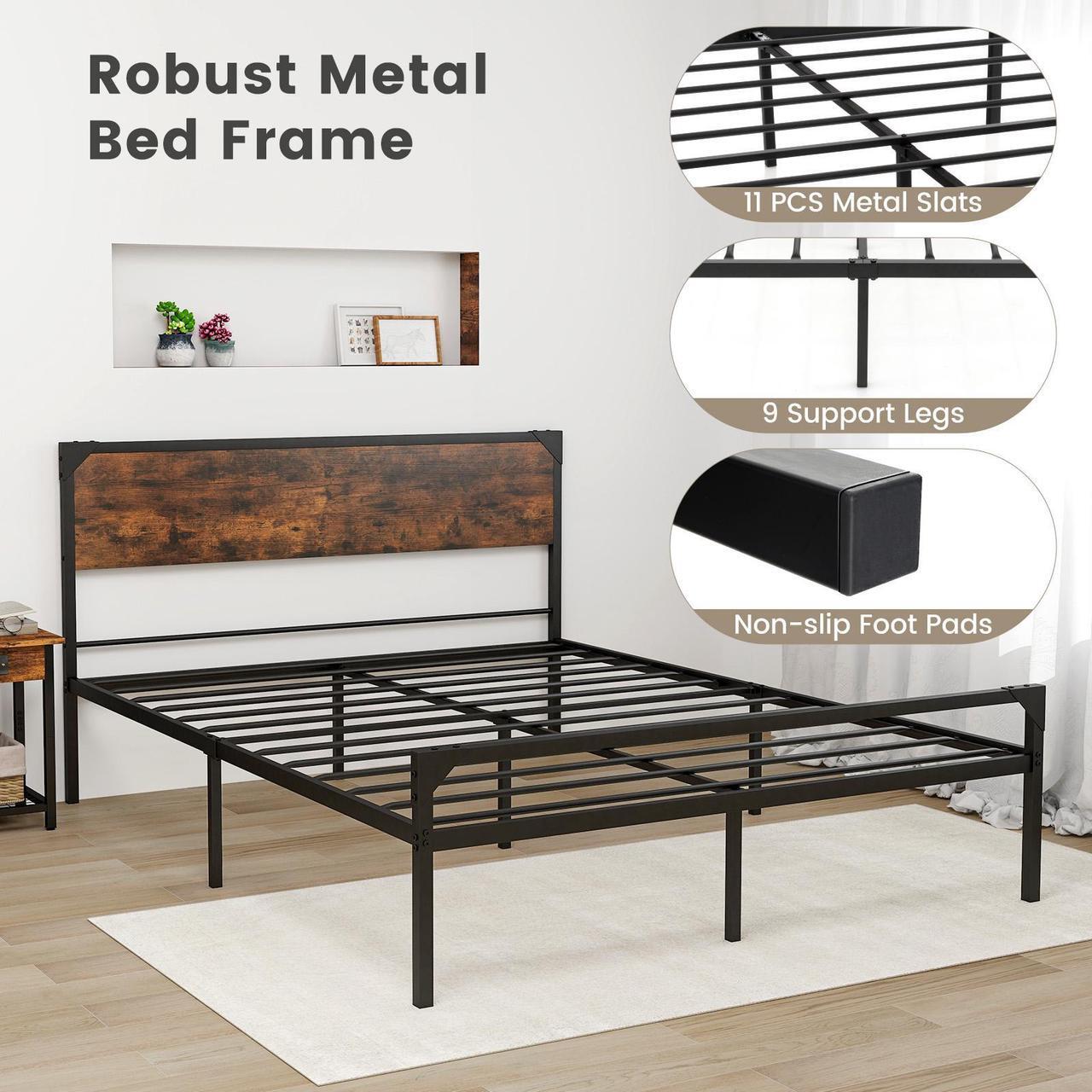 Alt view image 7 of 7 - SlickBlue Platform Bed with Rustic Headboard and Footboard-Queen Size