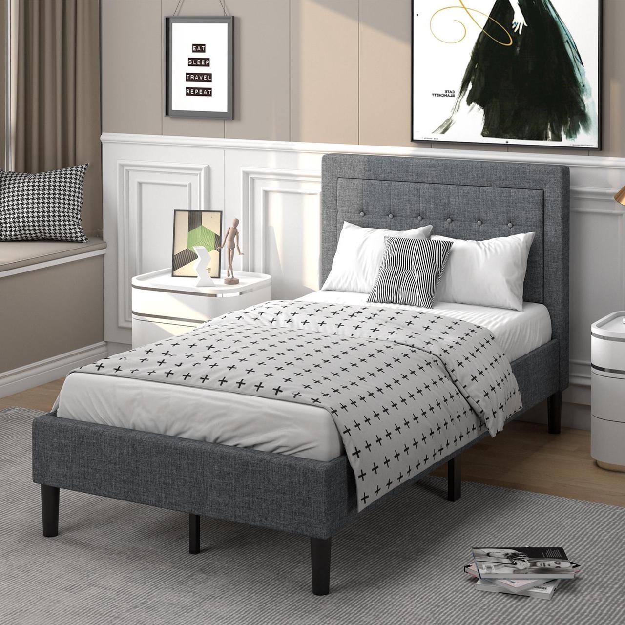 Alt view image 3 of 7 - SlickBlue Twin Size Upholstered Bed Frame with Button Tufted Headboard