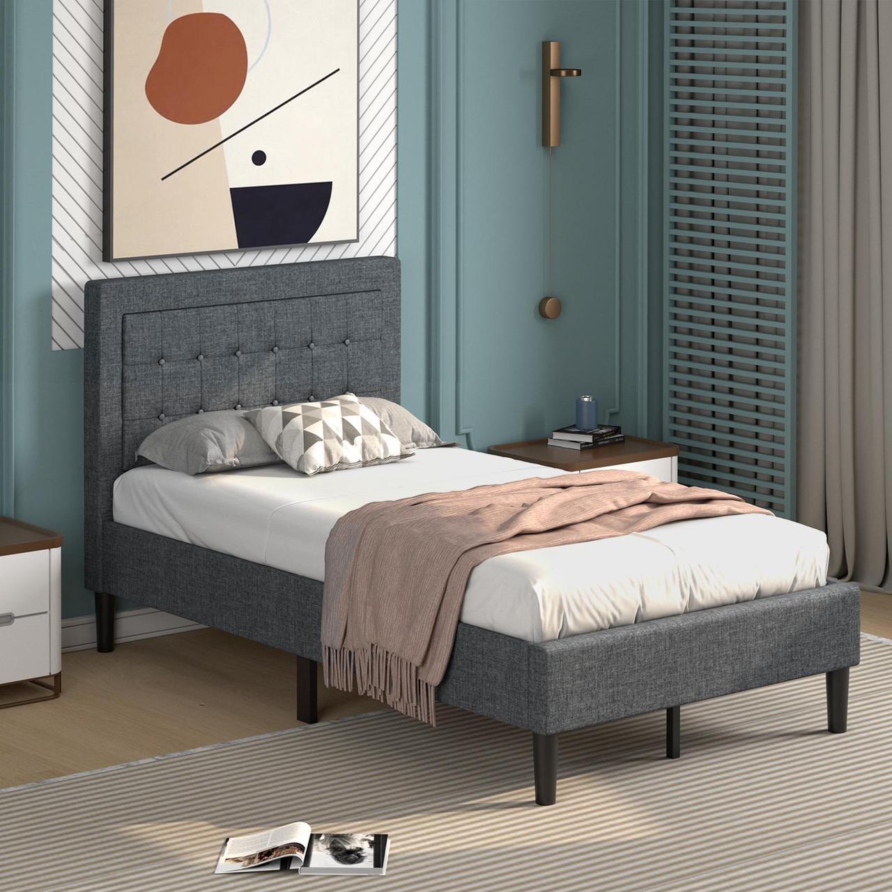 Alt view image 4 of 7 - SlickBlue Twin Size Upholstered Bed Frame with Button Tufted Headboard
