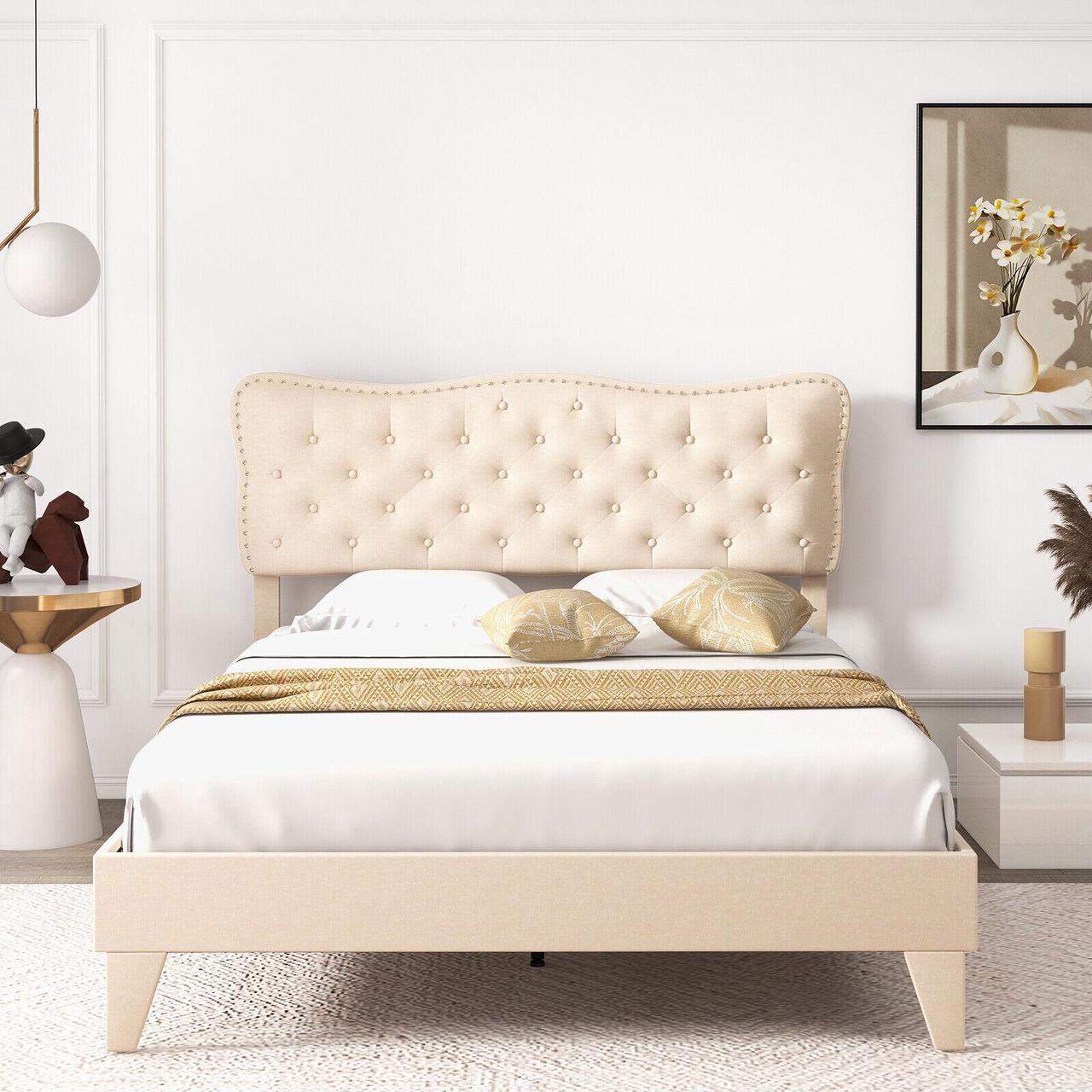 Alt view image 3 of 7 - SlickBlue Full/Queen Size Bed Frame with Nail Headboard and Wooden Slats