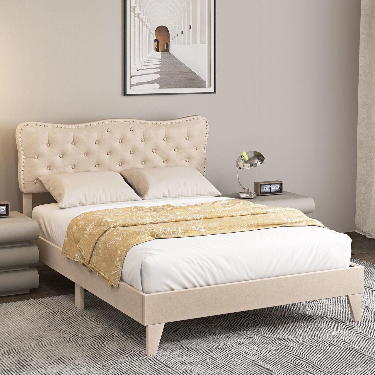Alt view image 4 of 7 - SlickBlue Full/Queen Size Bed Frame with Nail Headboard and Wooden Slats