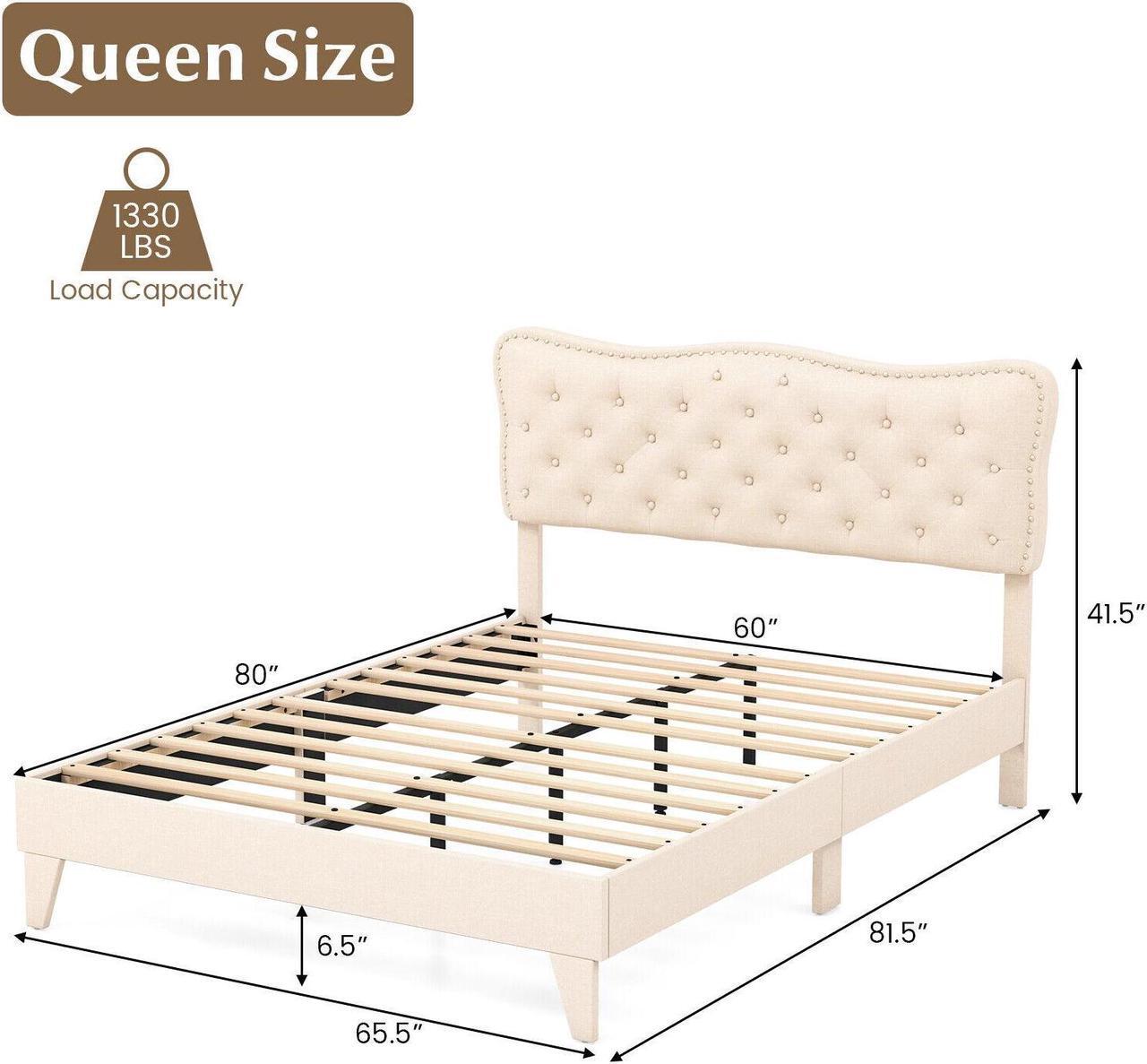 Alt view image 5 of 7 - SlickBlue Full/Queen Size Bed Frame with Nail Headboard and Wooden Slats