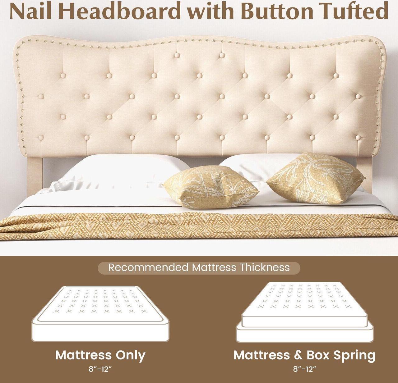 Alt view image 7 of 7 - SlickBlue Full/Queen Size Bed Frame with Nail Headboard and Wooden Slats