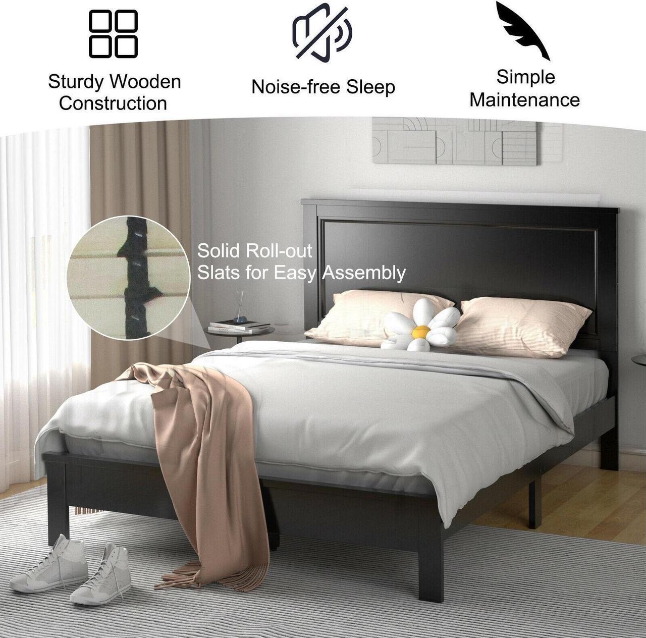 Alt view image 3 of 7 - SlickBlue Full/Queen Bed Frame Platform Slat High Headboard Bedroom with Rubber Wood Leg