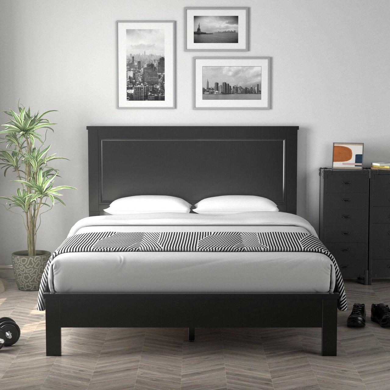 Alt view image 6 of 7 - SlickBlue Full/Queen Bed Frame Platform Slat High Headboard Bedroom with Rubber Wood Leg