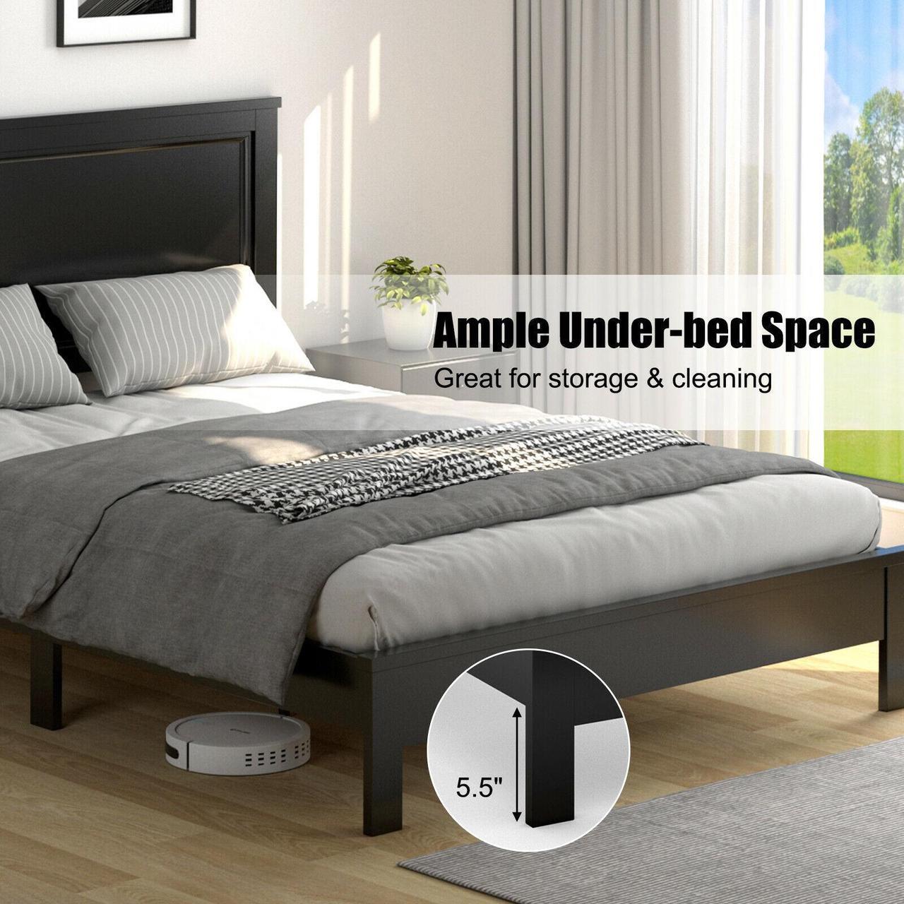 Alt view image 5 of 7 - SlickBlue Full/Queen Bed Frame Platform Slat High Headboard Bedroom with Rubber Wood Leg