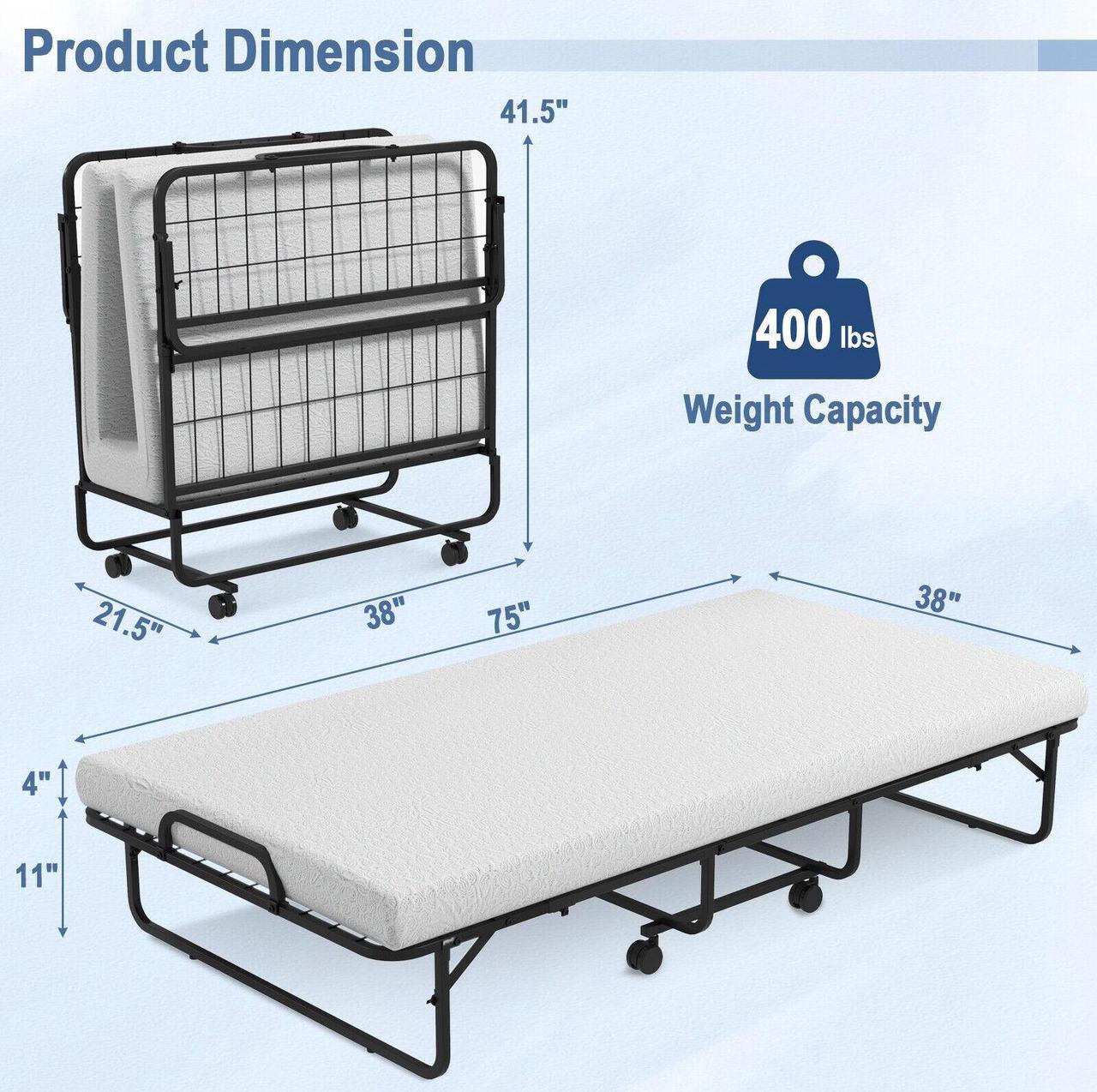 Alt view image 2 of 7 - SlickBlue Twin Size Metal Folding Bed with Memory Foam Mattress