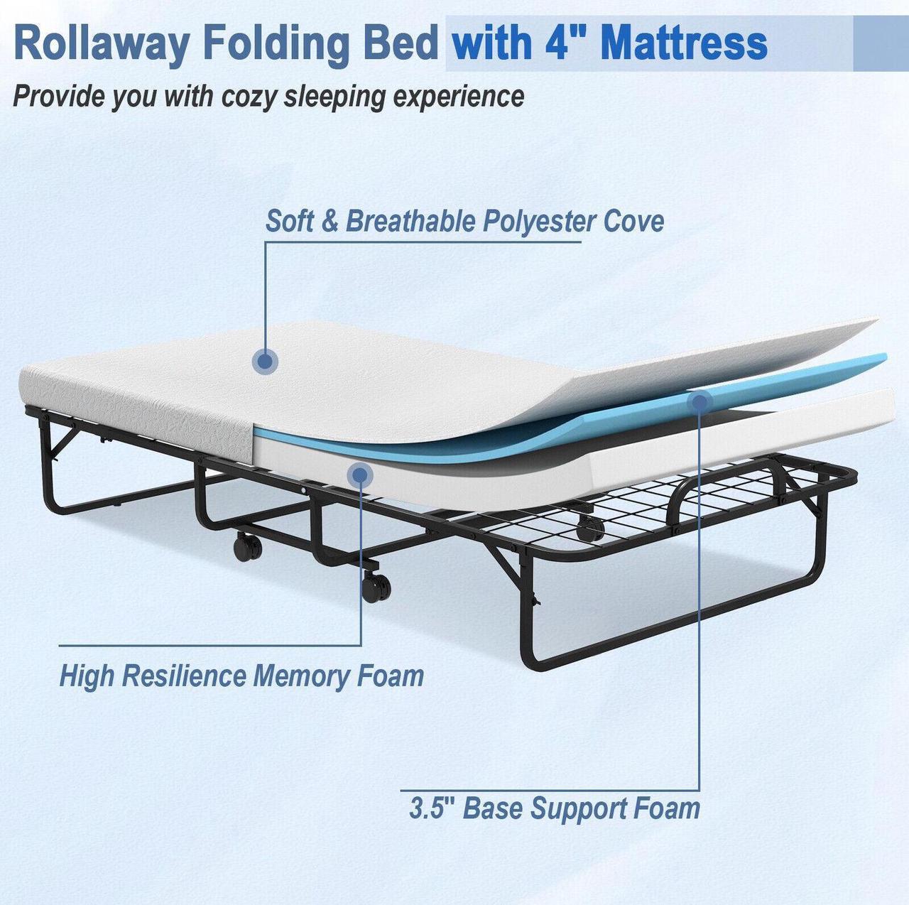 Alt view image 5 of 7 - SlickBlue Twin Size Metal Folding Bed with Memory Foam Mattress