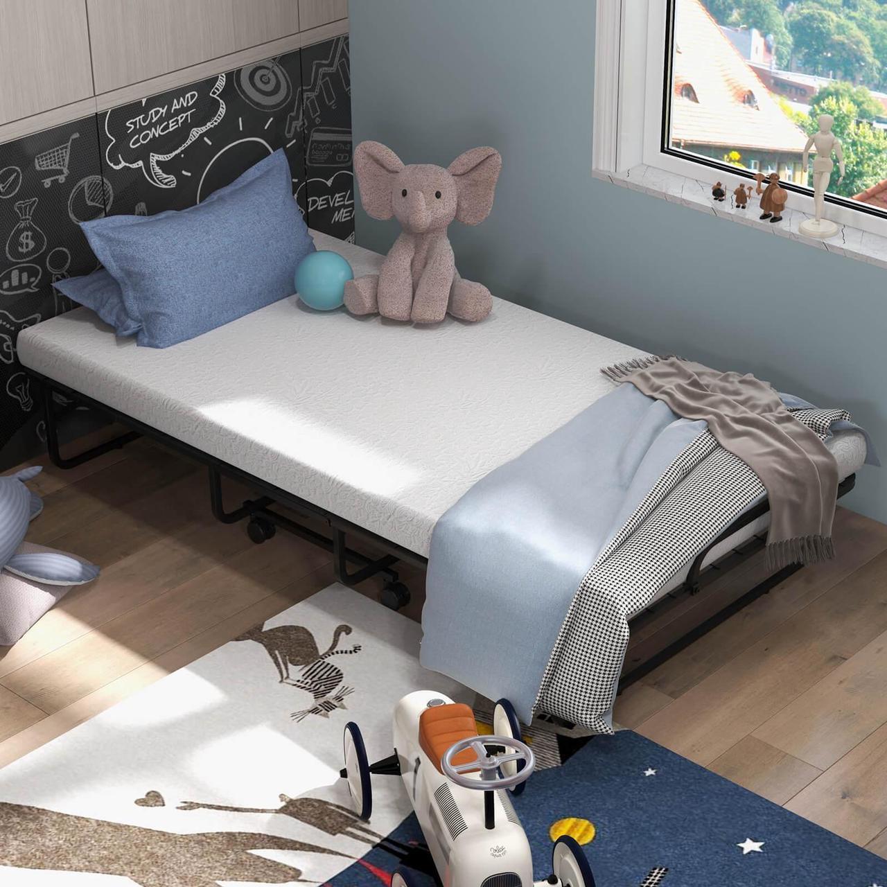 Alt view image 4 of 7 - SlickBlue Twin Size Metal Folding Bed with Memory Foam Mattress