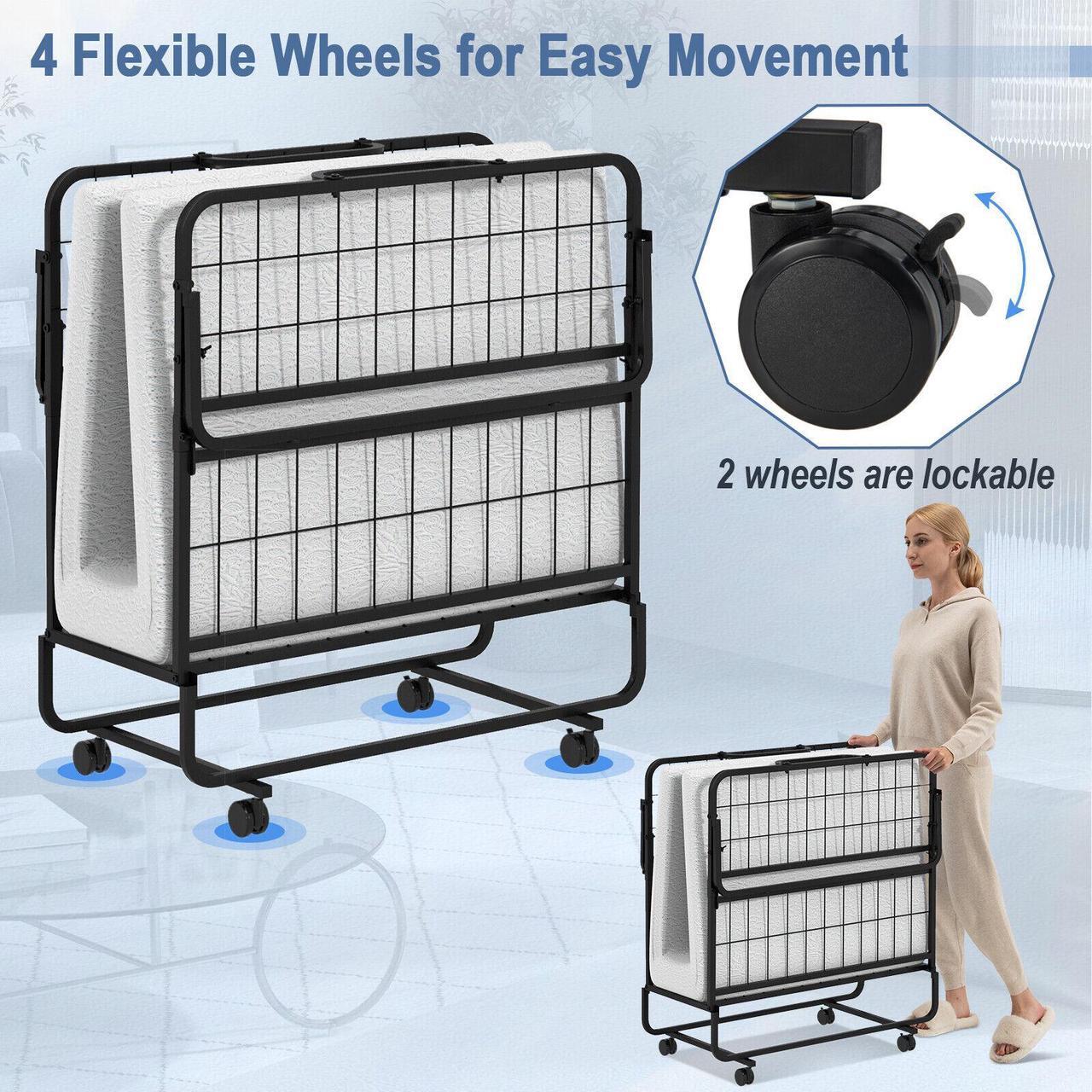 Alt view image 6 of 7 - SlickBlue Twin Size Metal Folding Bed with Memory Foam Mattress