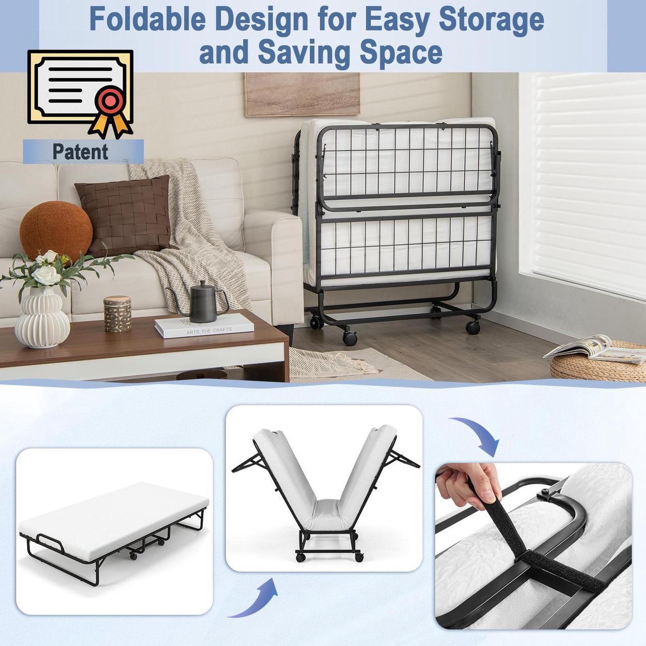 Alt view image 7 of 7 - SlickBlue Twin Size Metal Folding Bed with Memory Foam Mattress