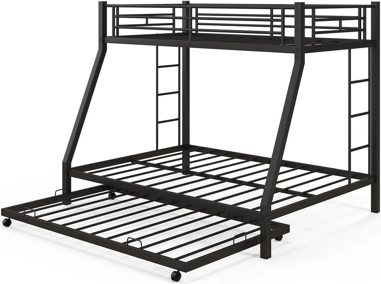 Main image of SlickBlue Twin Over Full Bunk Bed Frame with Trundle for Guest Room-Black