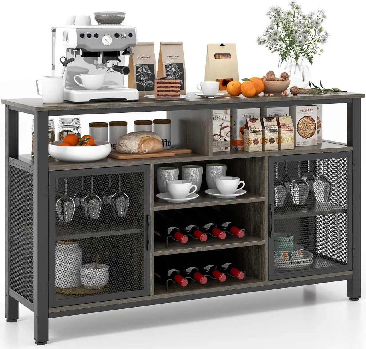 Main image of SlickBlue 55-Inch Buffet Sideboard with 8-Bottle Wine Racks and Wine Glass Holders