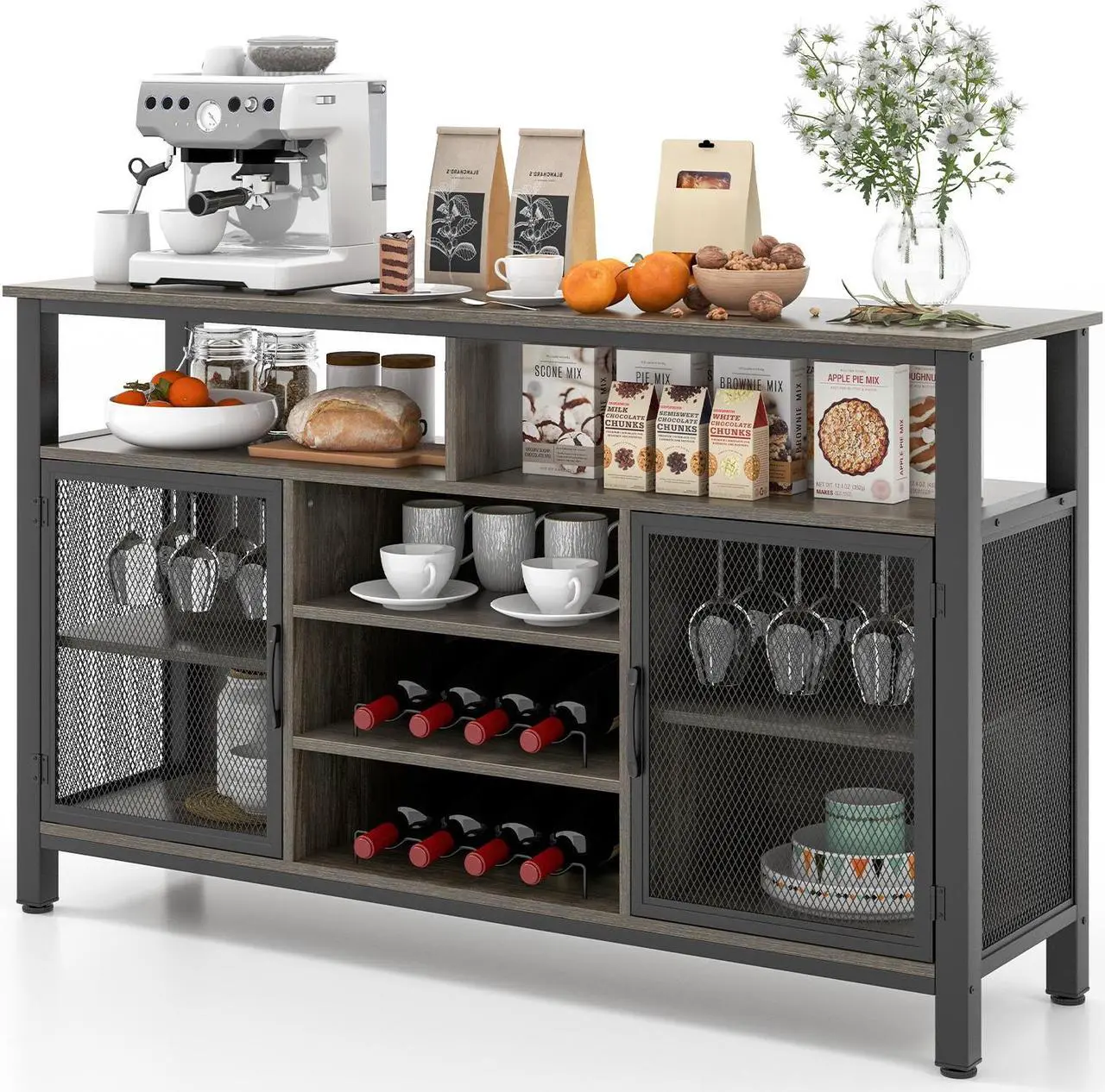 Alt view image 2 of 7 - SlickBlue 55-Inch Buffet Sideboard with 8-Bottle Wine Racks and Wine Glass Holders
