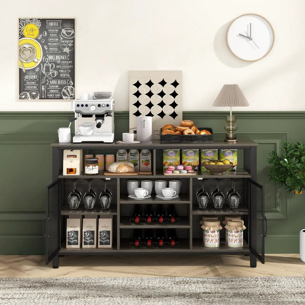Alt view image 3 of 7 - SlickBlue 55-Inch Buffet Sideboard with 8-Bottle Wine Racks and Wine Glass Holders