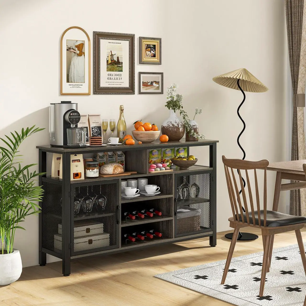 Alt view image 4 of 7 - SlickBlue 55-Inch Buffet Sideboard with 8-Bottle Wine Racks and Wine Glass Holders
