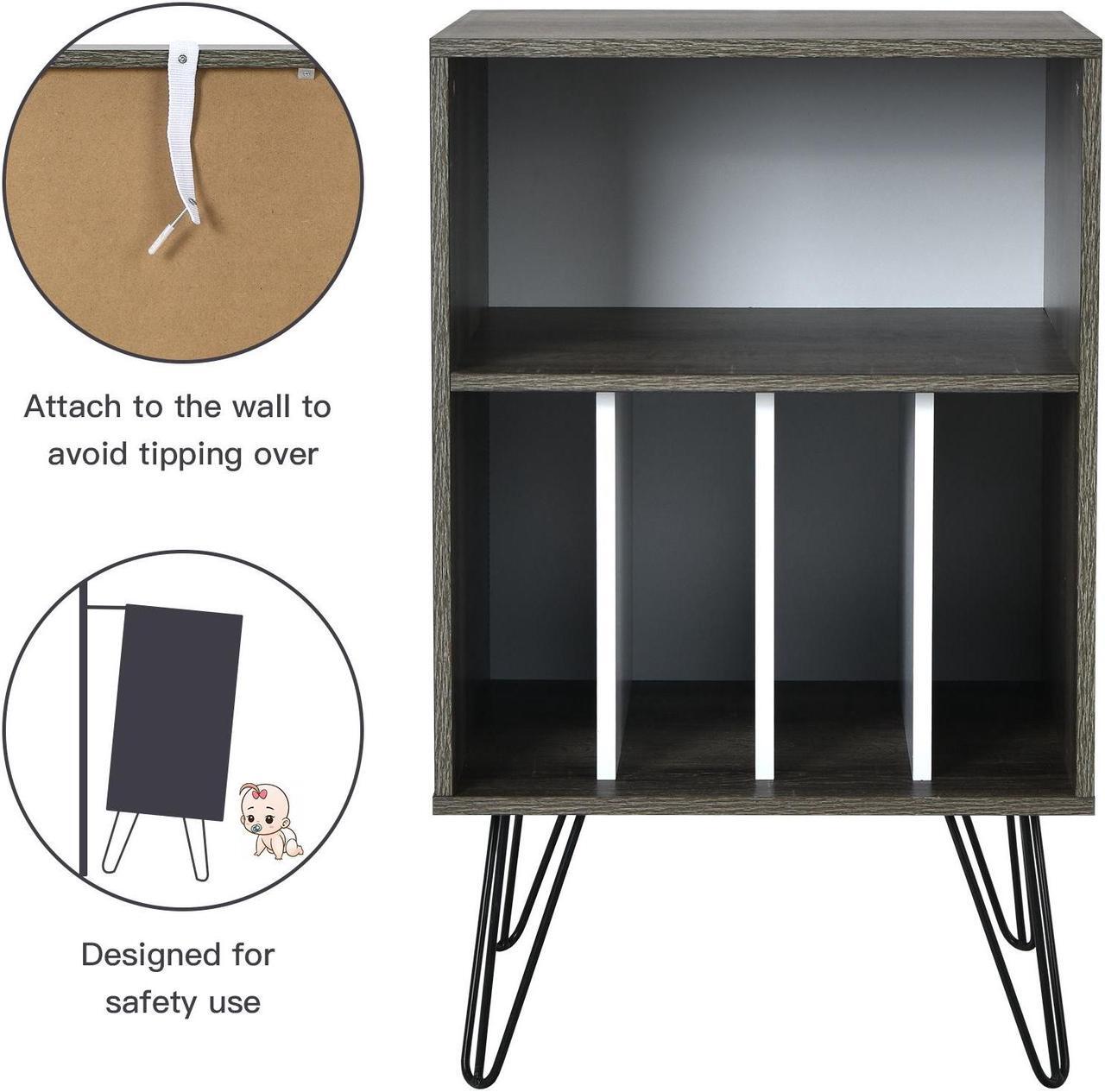 Alt view image 5 of 7 - SlickBlue Freestanding Record Player Stand Record Storage Cabinet with Metal Legs