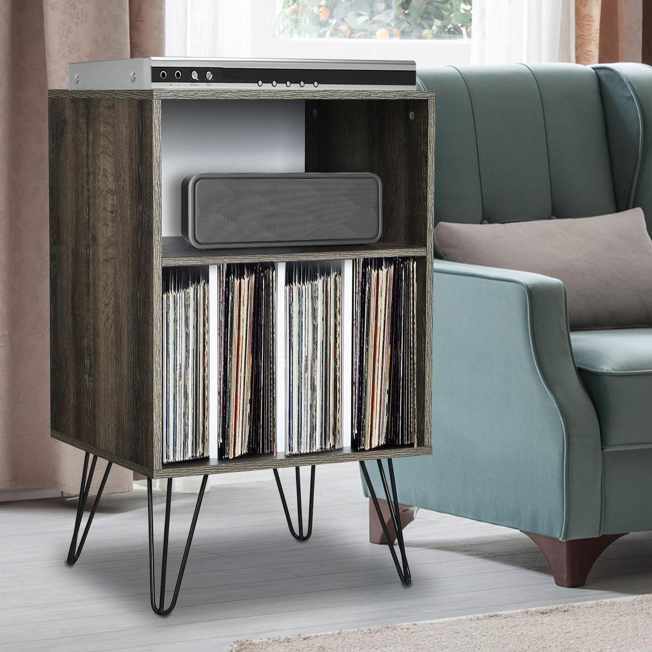 Alt view image 2 of 7 - SlickBlue Freestanding Record Player Stand Record Storage Cabinet with Metal Legs