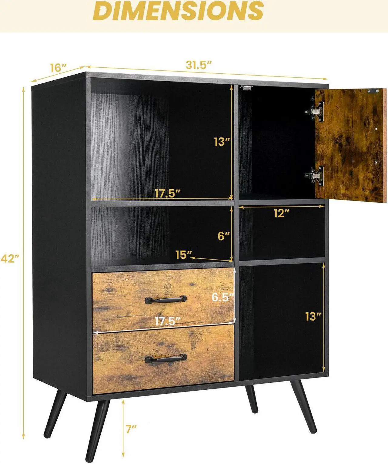 Alt view image 3 of 7 - SlickBlue Industrial Buffet Sideboard Kitchen Cupboard with Cubbies Drawers
