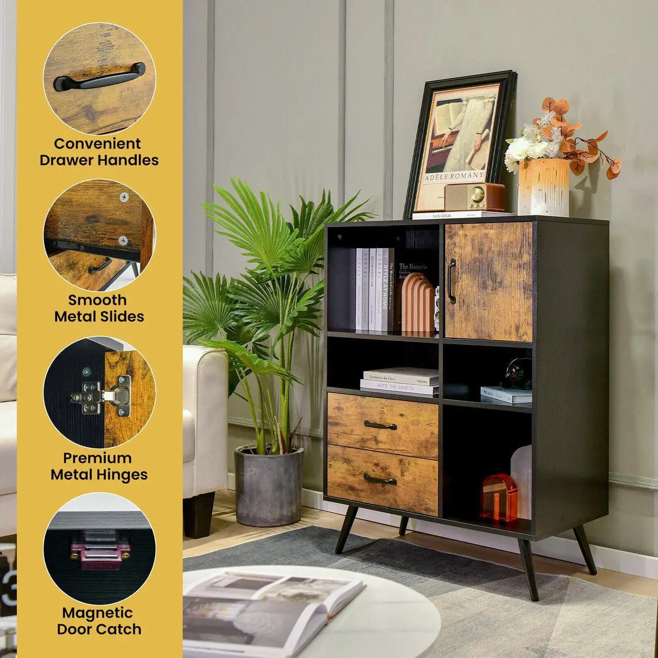 Alt view image 4 of 7 - SlickBlue Industrial Buffet Sideboard Kitchen Cupboard with Cubbies Drawers
