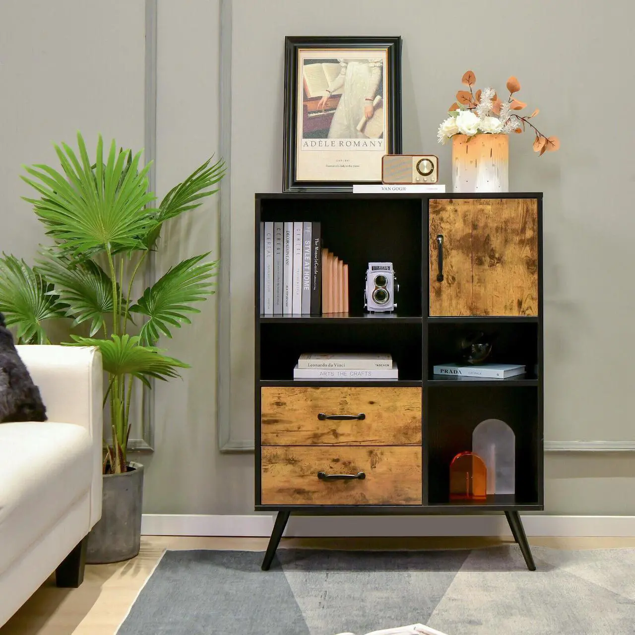 Alt view image 7 of 7 - SlickBlue Industrial Buffet Sideboard Kitchen Cupboard with Cubbies Drawers
