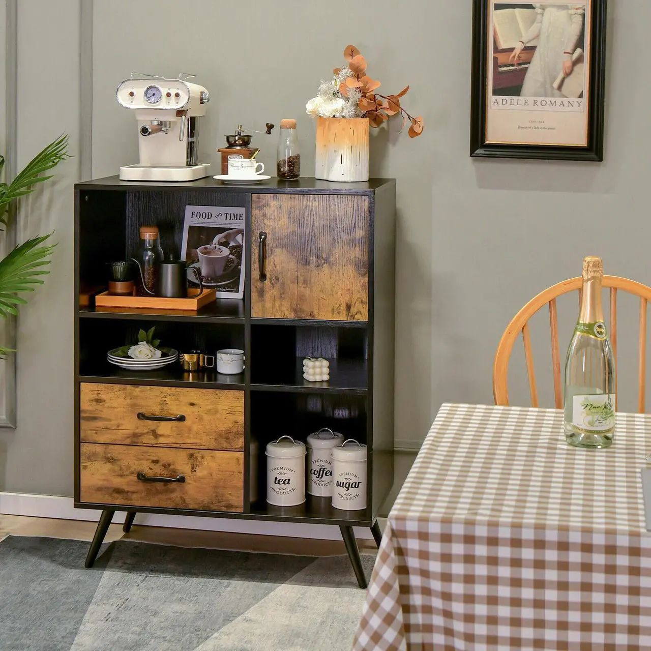 Alt view image 2 of 7 - SlickBlue Industrial Buffet Sideboard Kitchen Cupboard with Cubbies Drawers