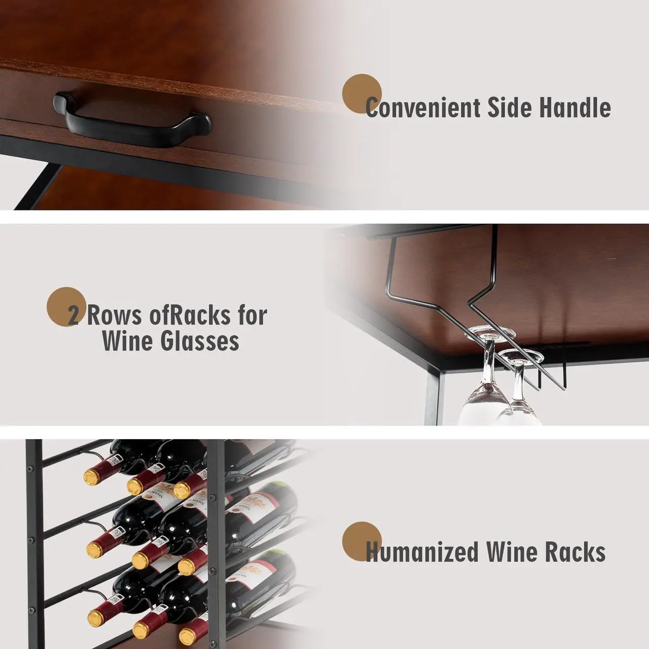 Alt view image 6 of 7 - SlickBlue 3 Tiers Storage Bar Serving Cart with Wine Rack