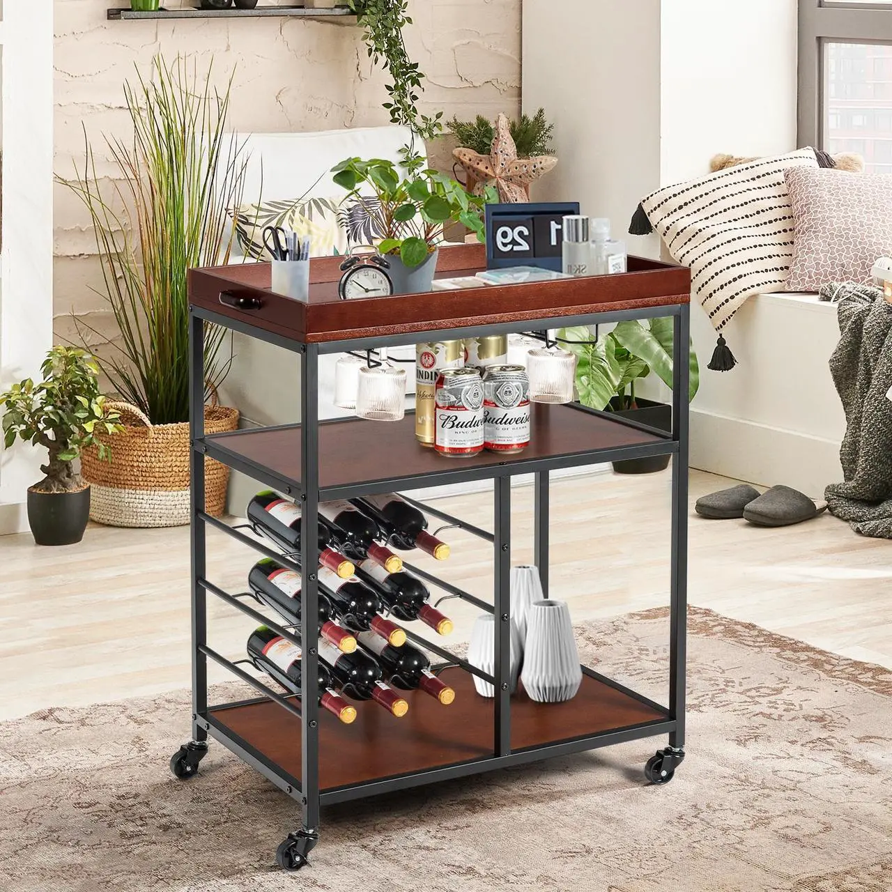 Alt view image 3 of 7 - SlickBlue 3 Tiers Storage Bar Serving Cart with Wine Rack