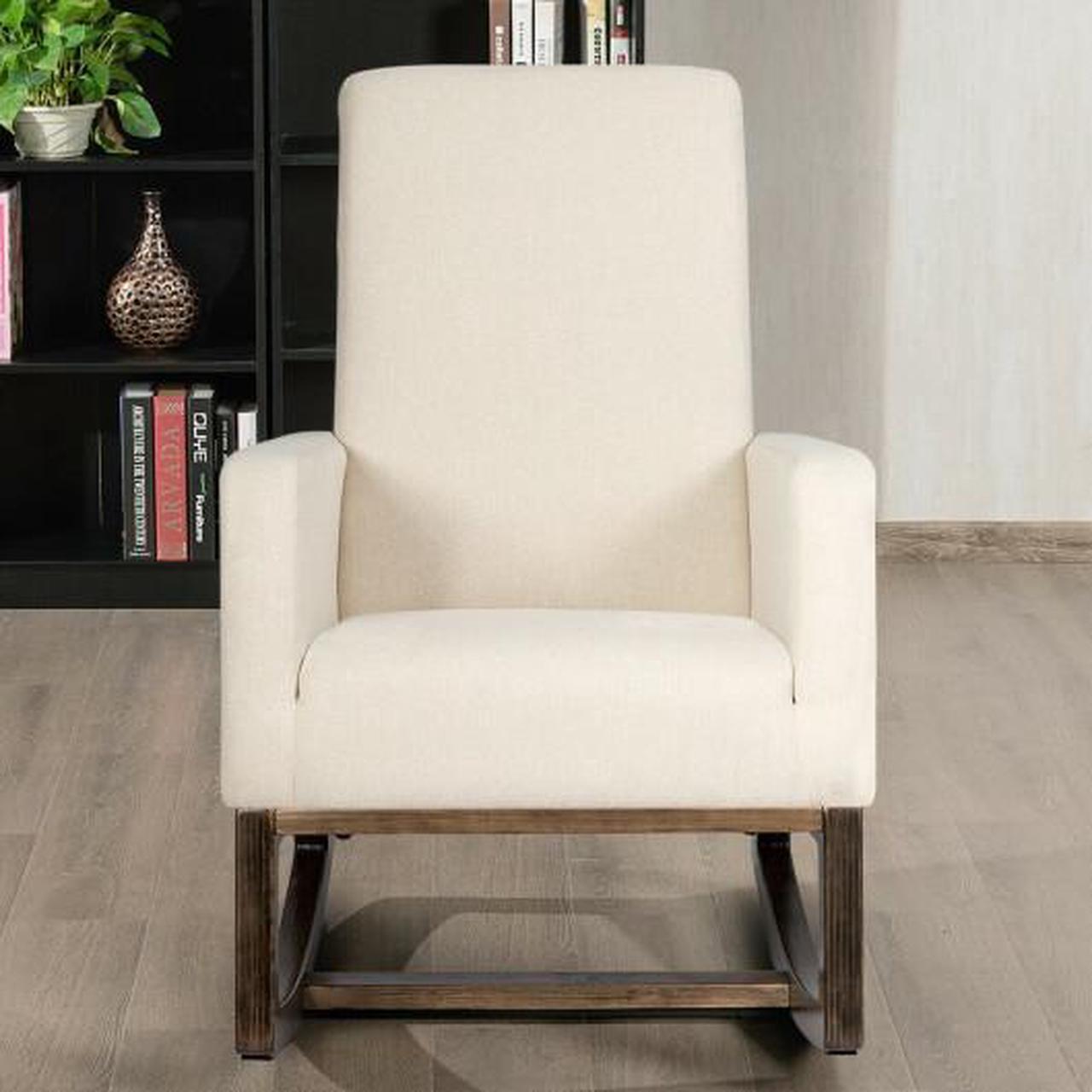 Alt view image 2 of 3 - SlickBlue Mid Century Rocking Chair Retro Modern Fabric Upholstered Relax Rocker-Beige