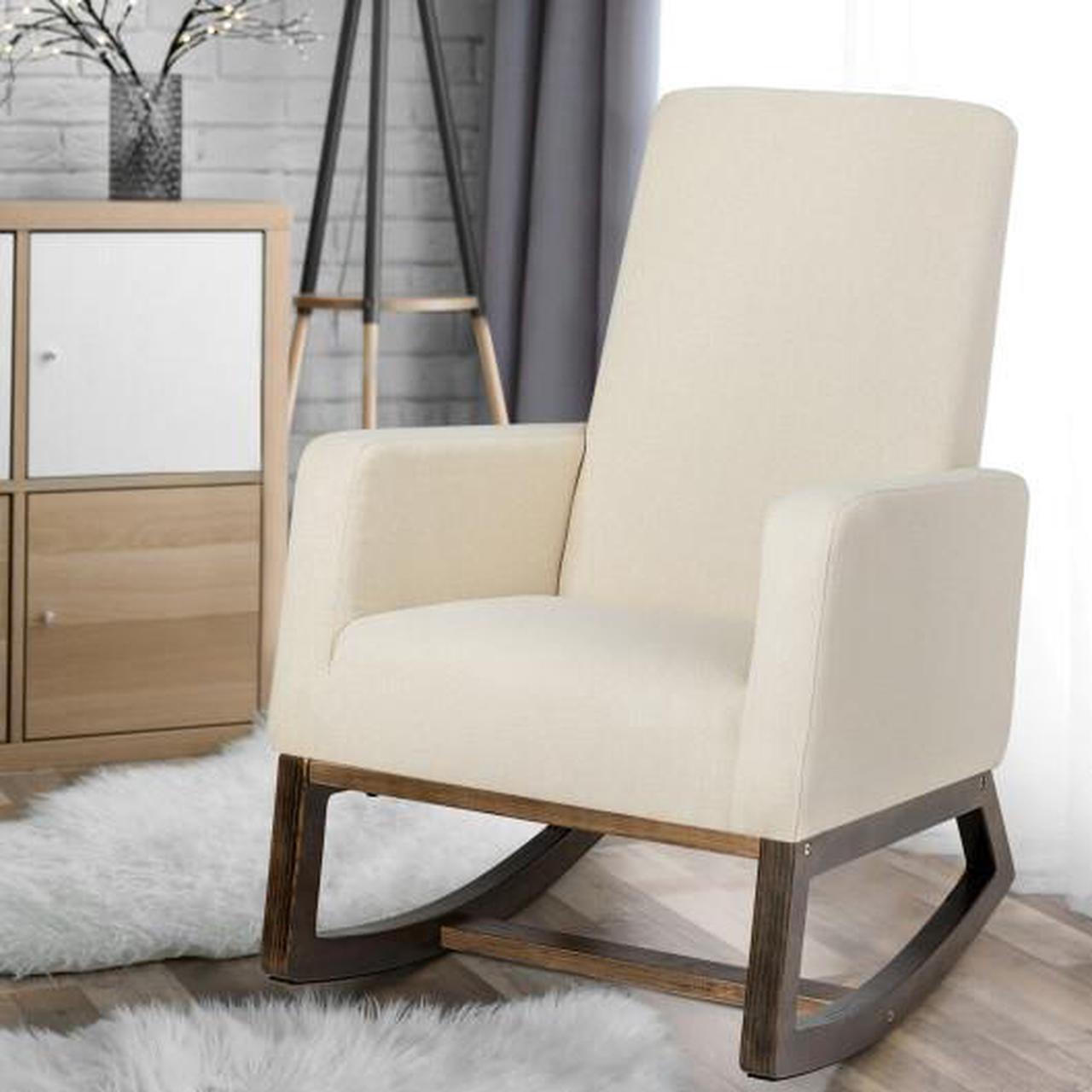 Alt view image 3 of 3 - SlickBlue Mid Century Rocking Chair Retro Modern Fabric Upholstered Relax Rocker-Beige