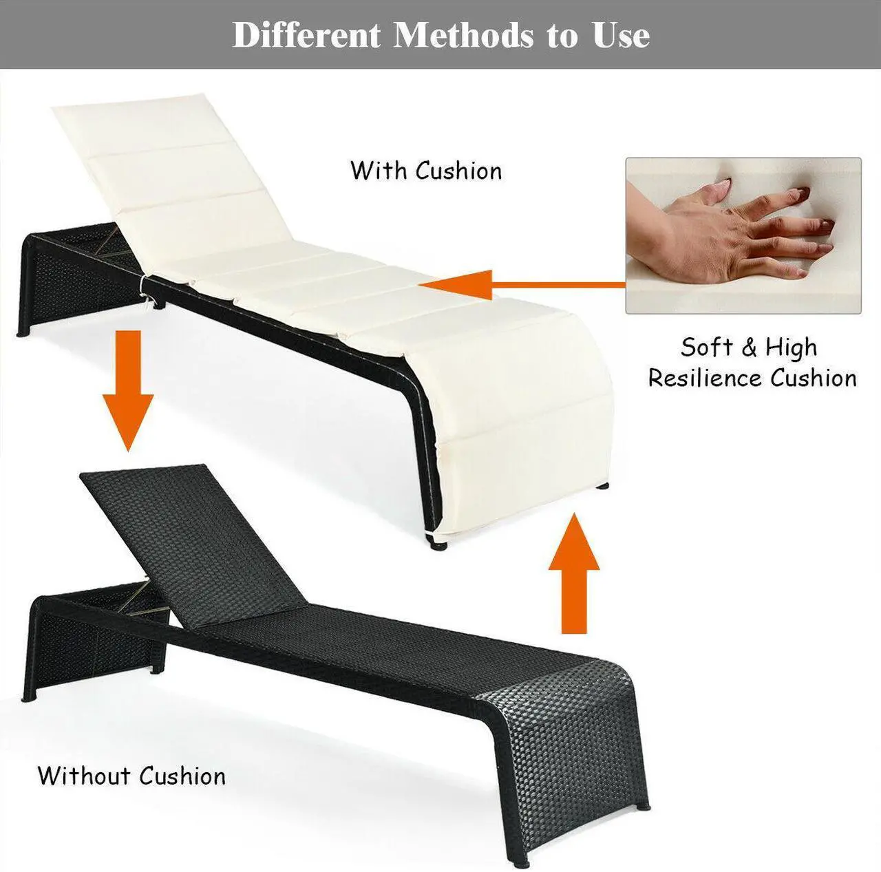 Alt view image 6 of 7 - SlickBlue Patio Rattan Lounge Chair Back Adjustable Chaise Recliner  with Cushioned
