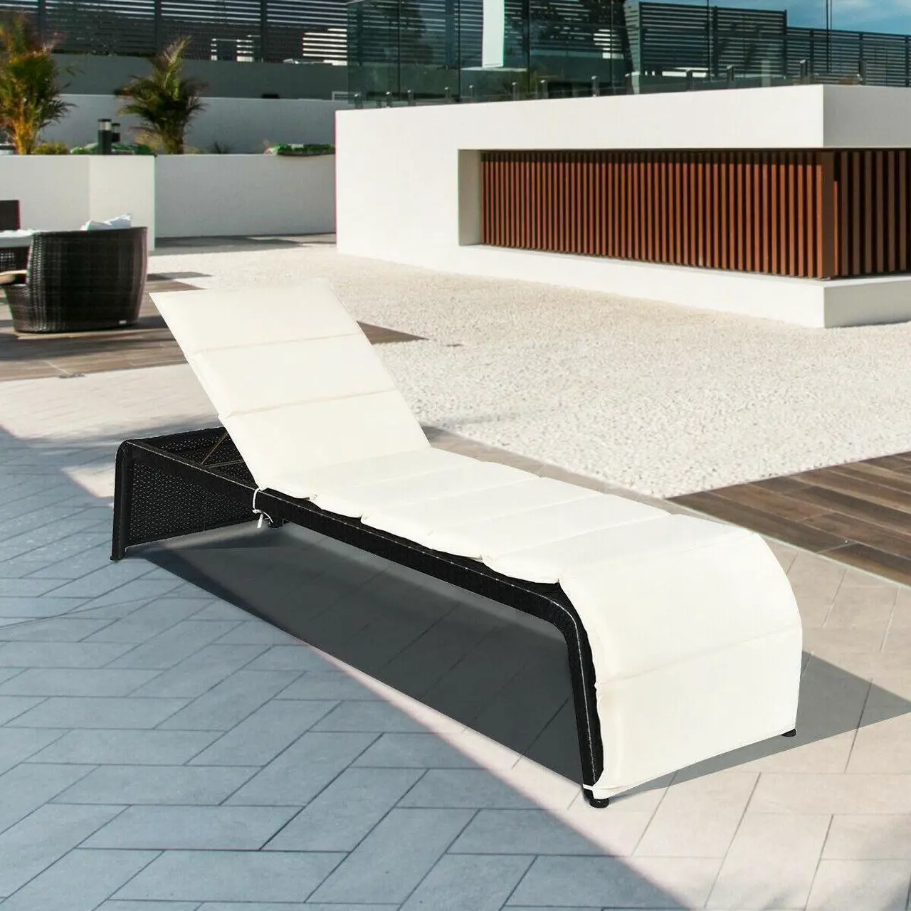 Alt view image 3 of 7 - SlickBlue Patio Rattan Lounge Chair Back Adjustable Chaise Recliner  with Cushioned