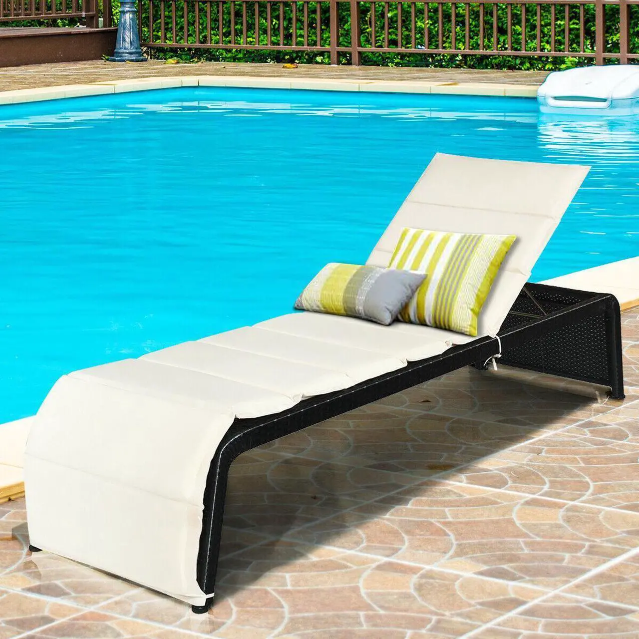 Alt view image 2 of 7 - SlickBlue Patio Rattan Lounge Chair Back Adjustable Chaise Recliner  with Cushioned