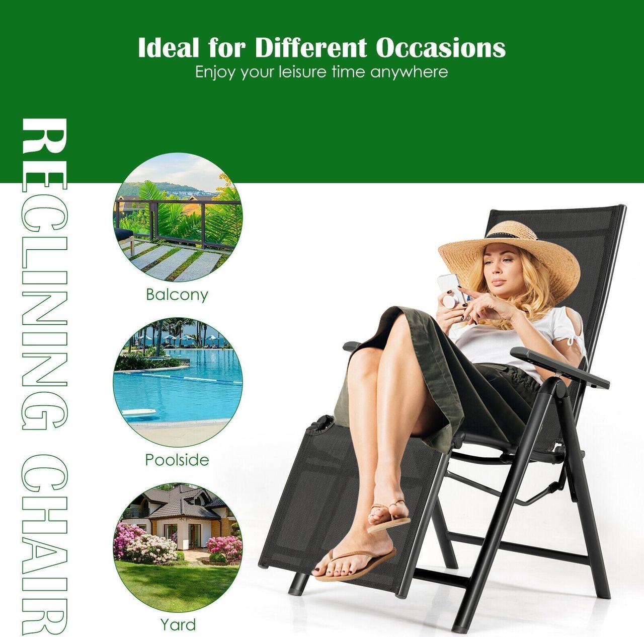 Alt view image 2 of 7 - SlickBlue Outdoor Folding Lounge Chair with 7 Adjustable Backrest and Footrest Positions-Gray