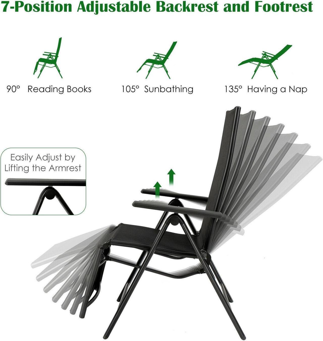 Alt view image 6 of 7 - SlickBlue Outdoor Folding Lounge Chair with 7 Adjustable Backrest and Footrest Positions-Gray