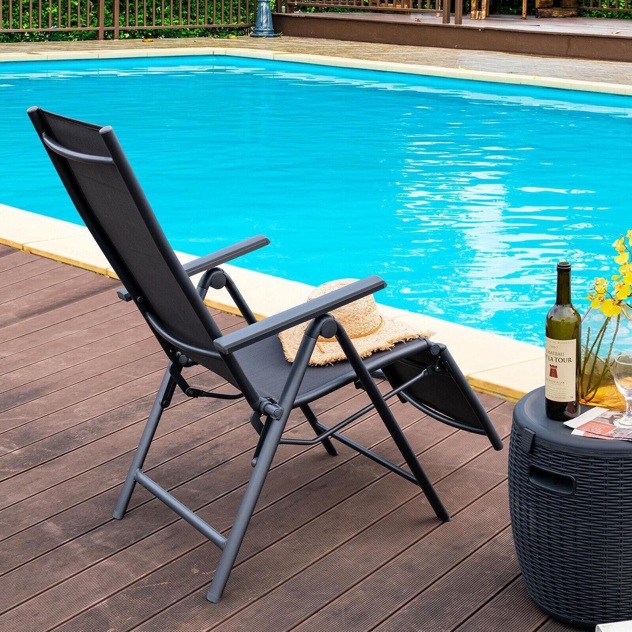 Alt view image 7 of 7 - SlickBlue Outdoor Folding Lounge Chair with 7 Adjustable Backrest and Footrest Positions-Gray
