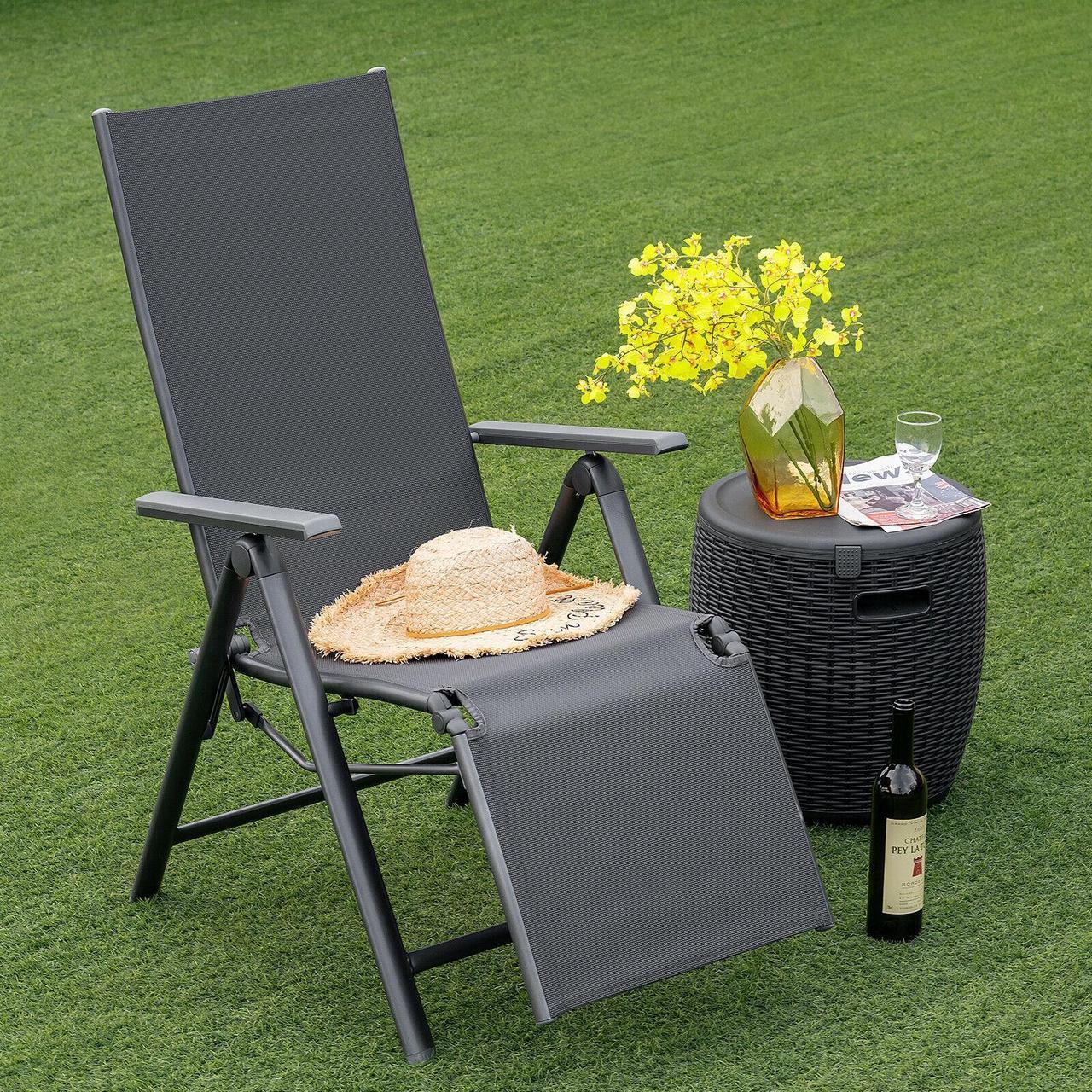 Alt view image 3 of 7 - SlickBlue Outdoor Folding Lounge Chair with 7 Adjustable Backrest and Footrest Positions-Gray