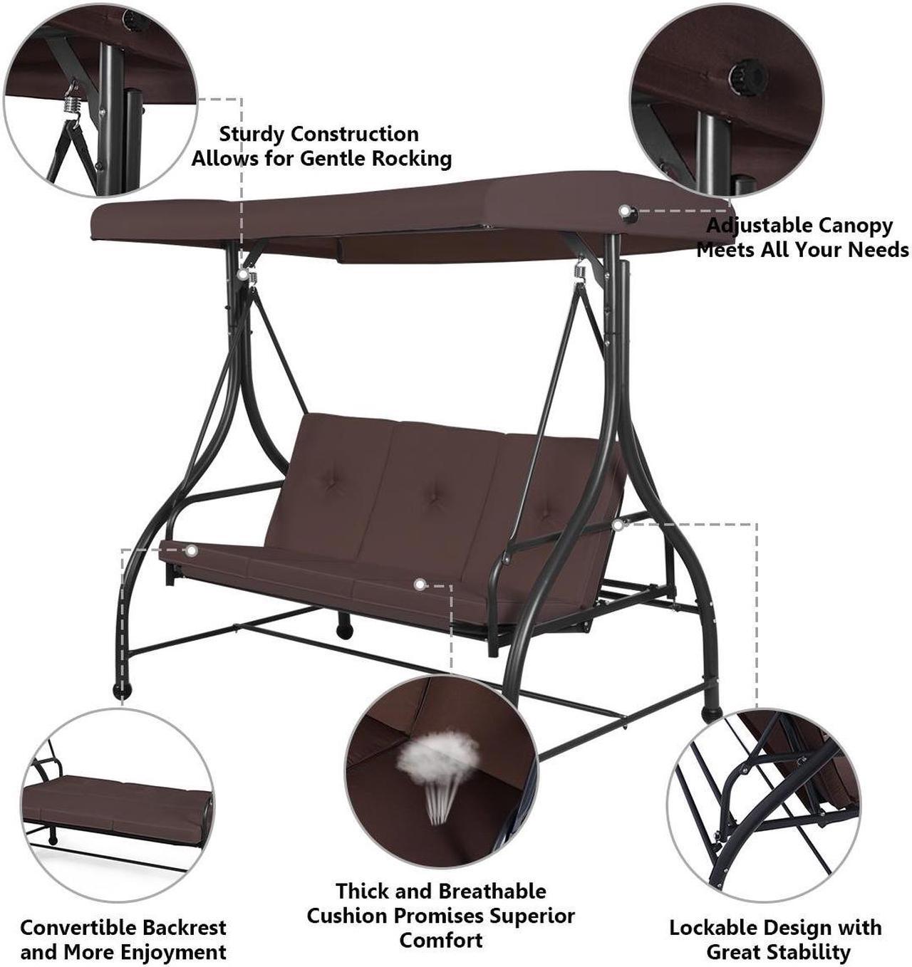 Alt view image 5 of 6 - SlickBlue 3 Seats Converting Outdoor Swing Canopy Hammock with Adjustable Tilt Canopy