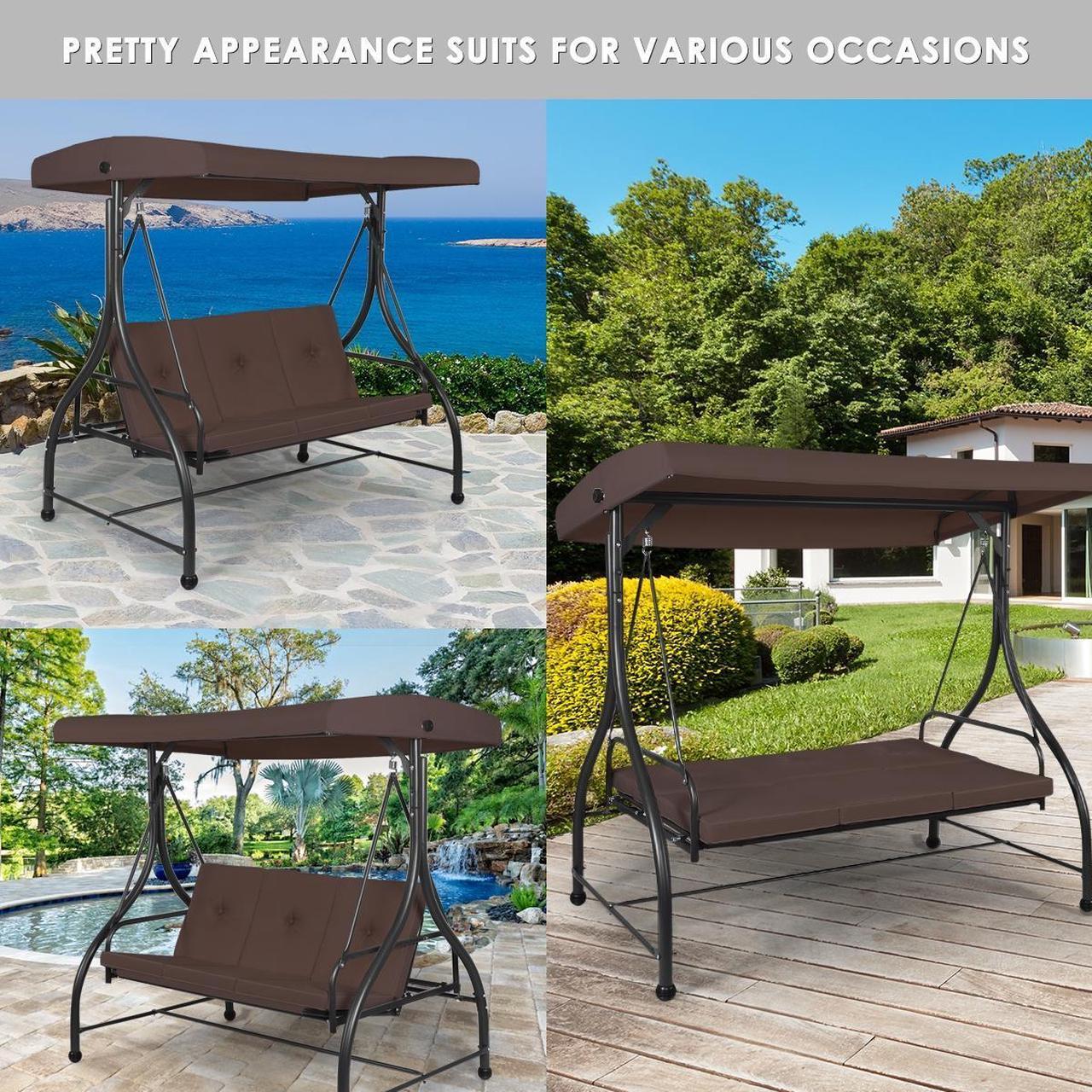 Alt view image 6 of 6 - SlickBlue 3 Seats Converting Outdoor Swing Canopy Hammock with Adjustable Tilt Canopy