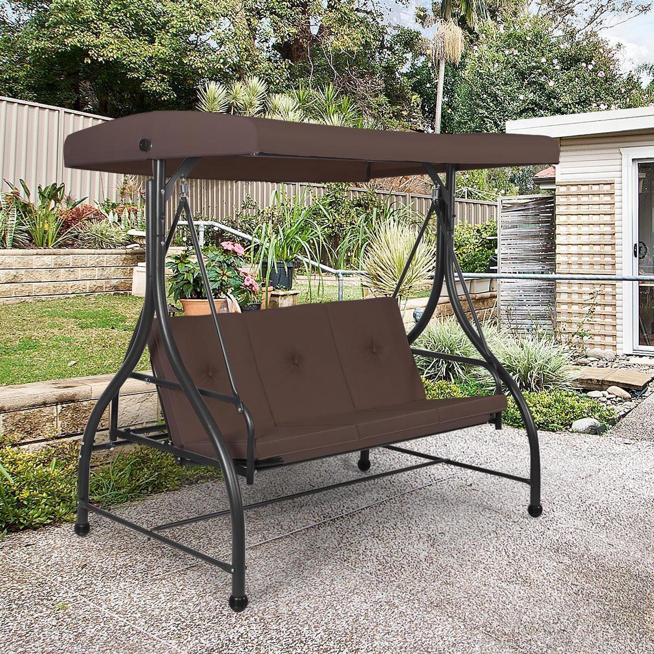 Alt view image 2 of 6 - SlickBlue 3 Seats Converting Outdoor Swing Canopy Hammock with Adjustable Tilt Canopy