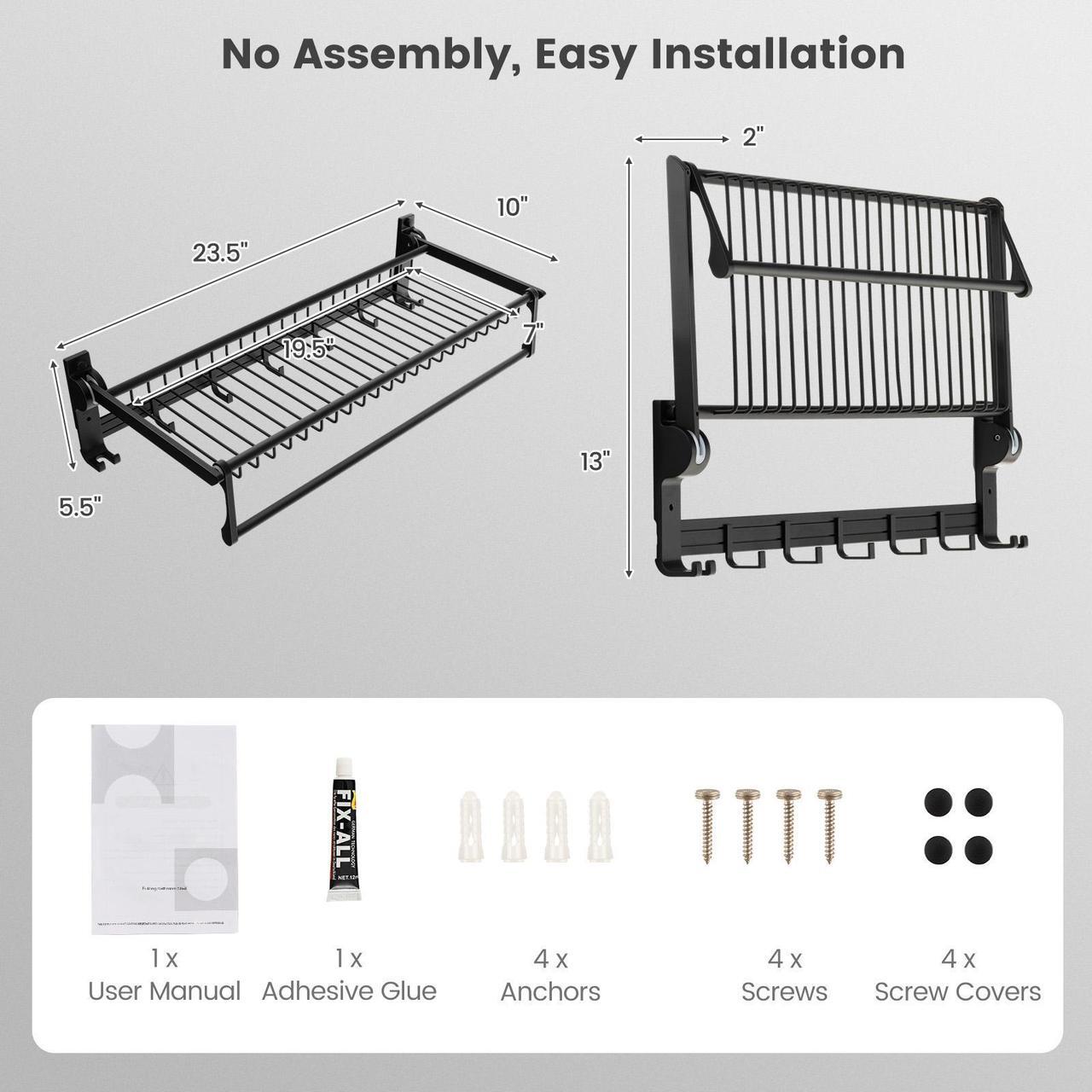 Alt view image 5 of 7 - SlickBlue Wall Mounted Towel Shelf with Adjustable Towel Bar and Movable Hooks No Assembly Required