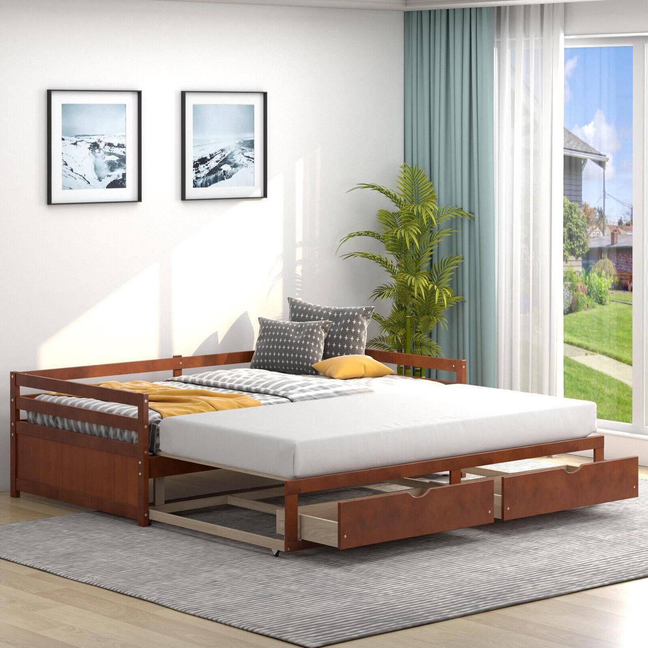Alt view image 3 of 7 - SlickBlue Dual-use Extendable Twin to King Daybed with Trundle and 2 Storage Drawers