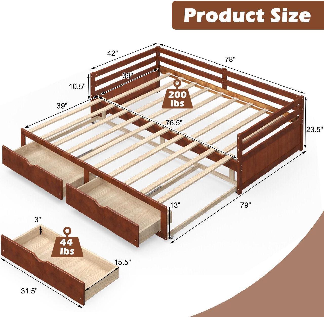 Alt view image 5 of 7 - SlickBlue Dual-use Extendable Twin to King Daybed with Trundle and 2 Storage Drawers