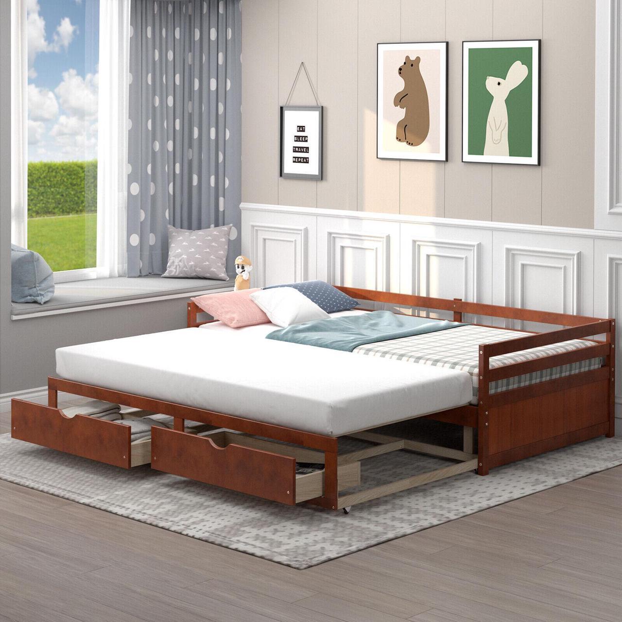Alt view image 6 of 7 - SlickBlue Dual-use Extendable Twin to King Daybed with Trundle and 2 Storage Drawers