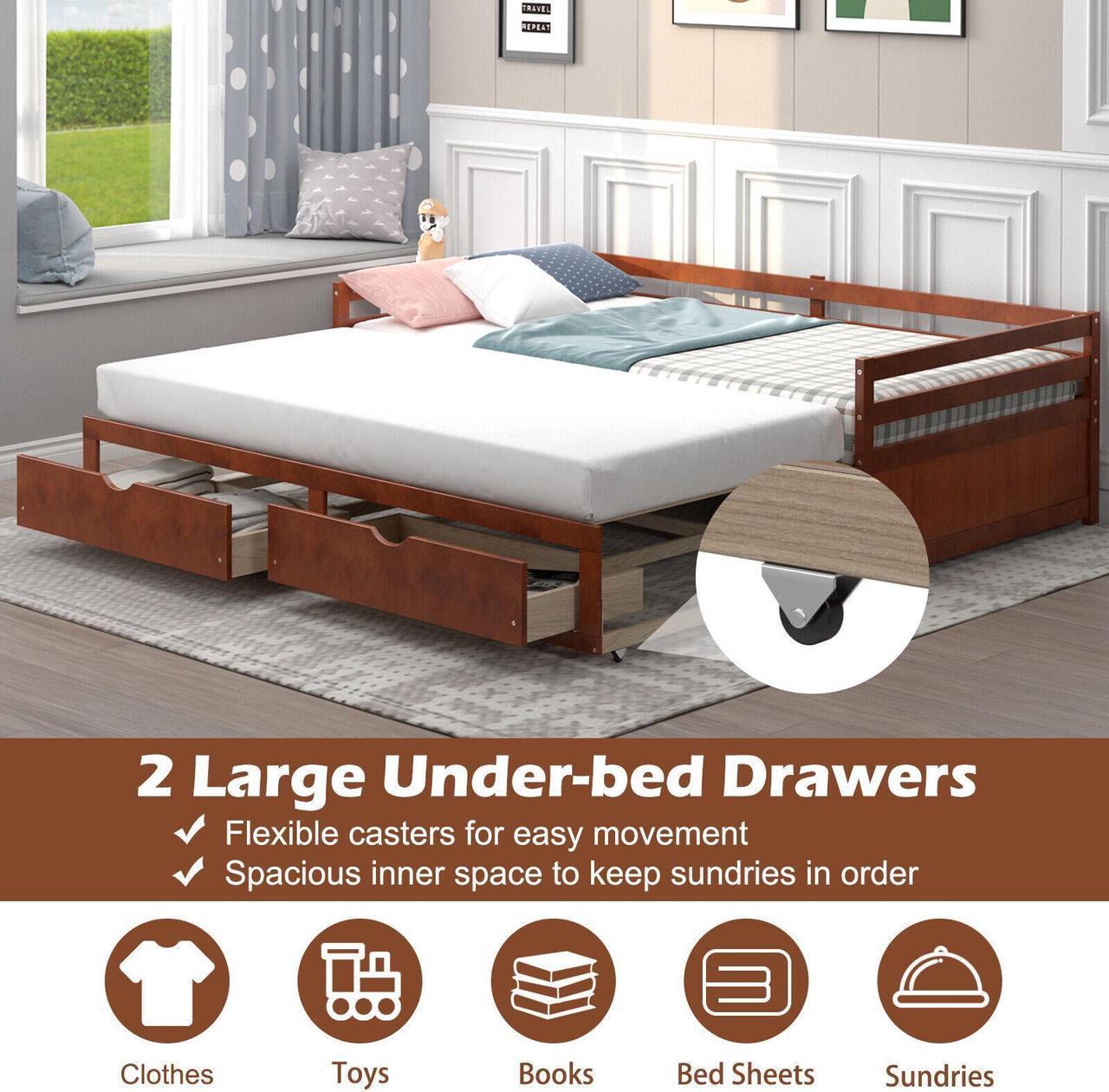 Alt view image 7 of 7 - SlickBlue Dual-use Extendable Twin to King Daybed with Trundle and 2 Storage Drawers