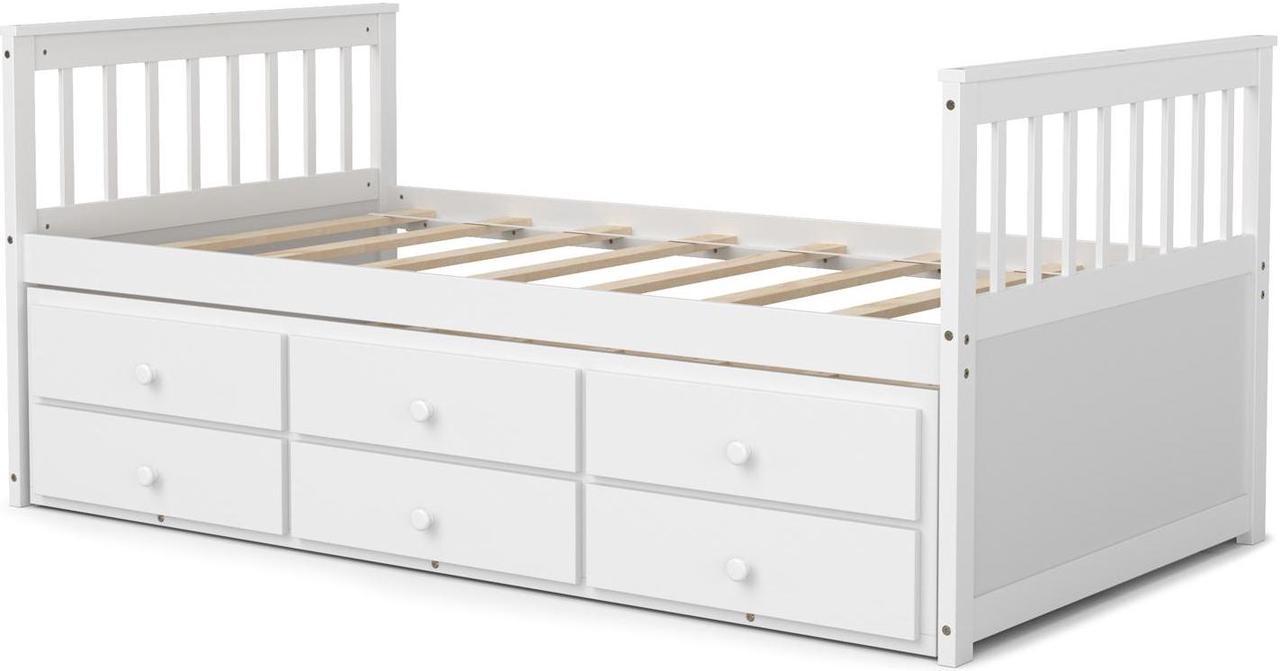 Alt view image 2 of 7 - SlickBlue Twin Captains Bed with Trundle and 3 Storage Drawers