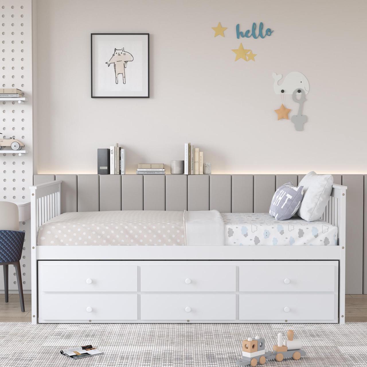Alt view image 6 of 7 - SlickBlue Twin Captains Bed with Trundle and 3 Storage Drawers